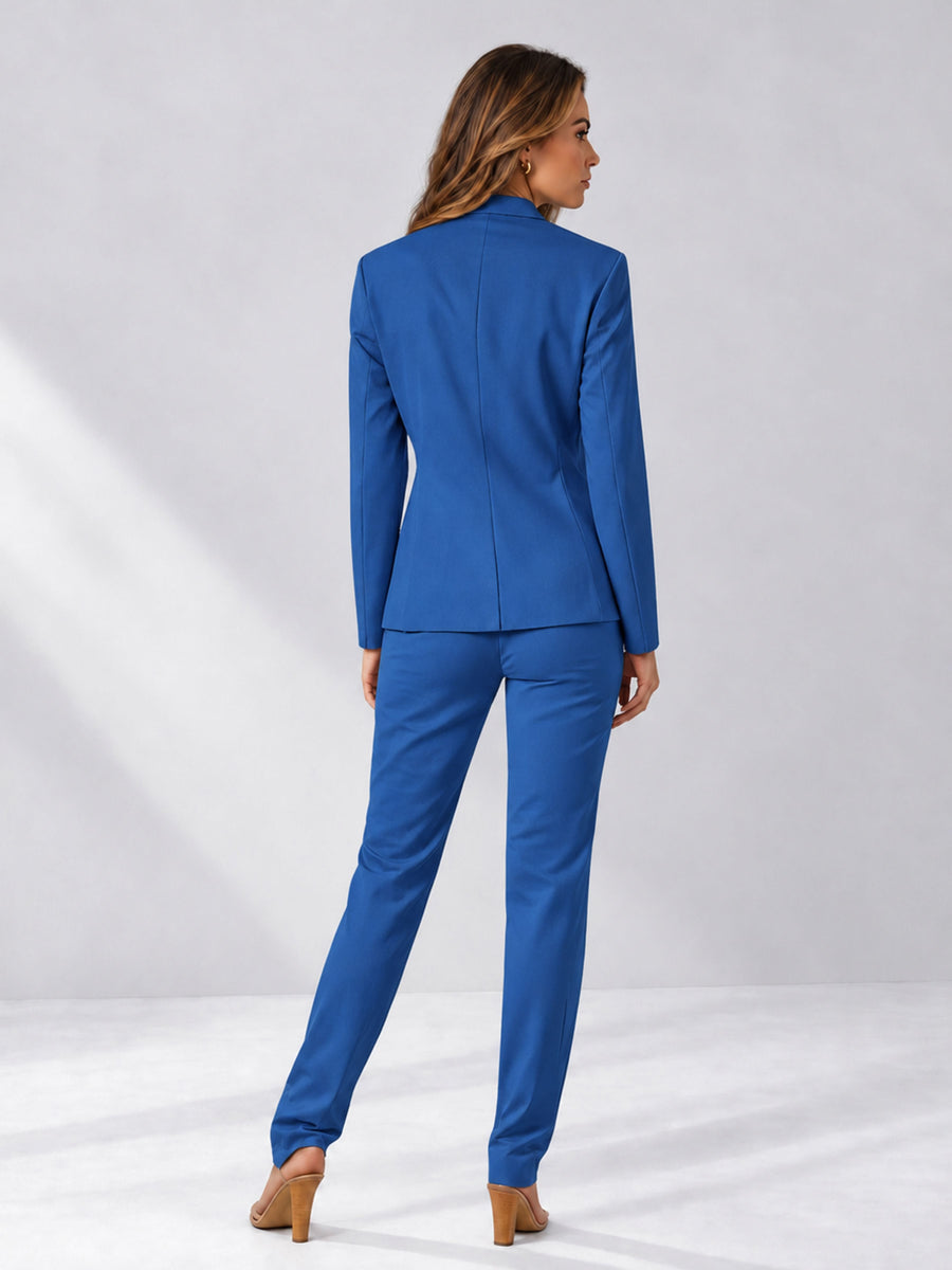 Blue 2 Pieces Slim Fit One Button Women's Suits
