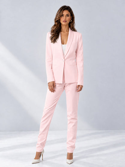 Blush Pink 2 Pieces Slim Fit One Button Women's Suits