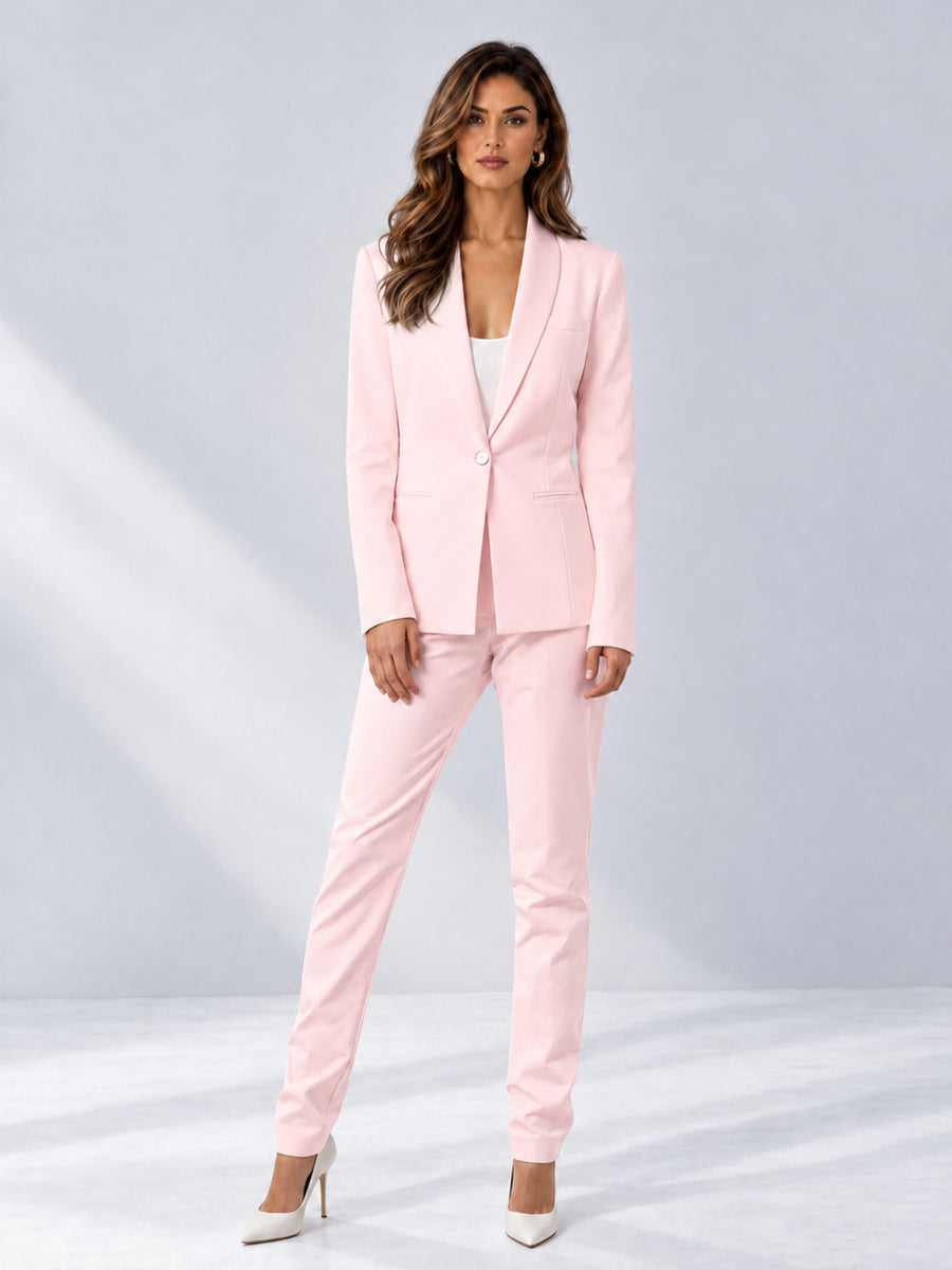 Blush Pink 2 Pieces Slim Fit One Button Women's Suits