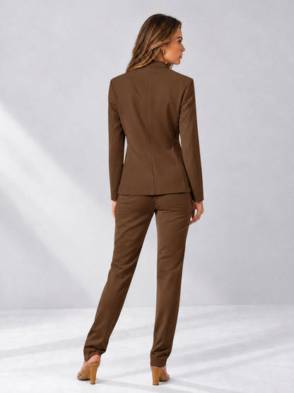 Brown 2 Pieces Slim Fit One Button Women's Suits