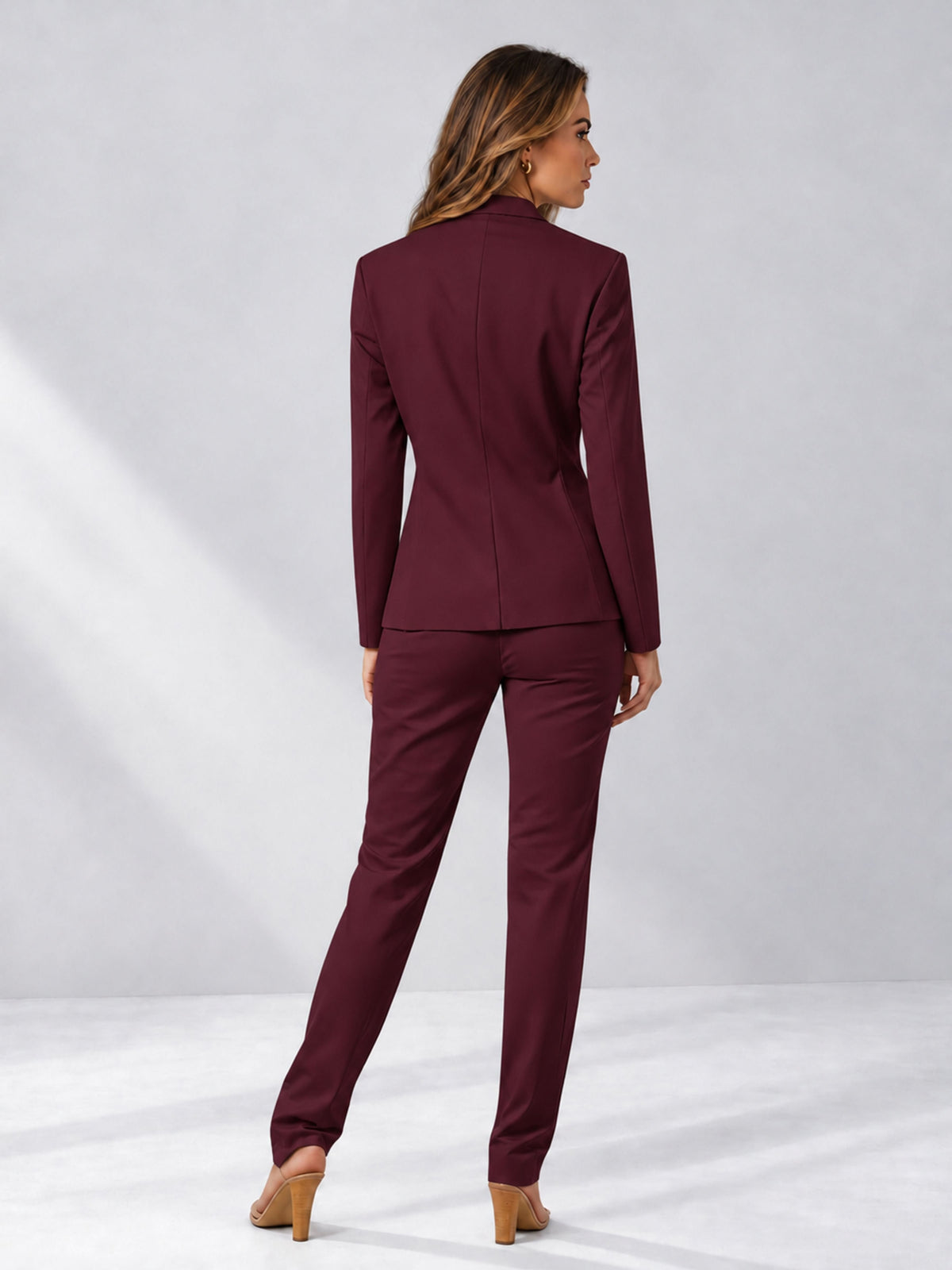 Burgundy 2 Pieces Slim Fit One Button Women's Suits