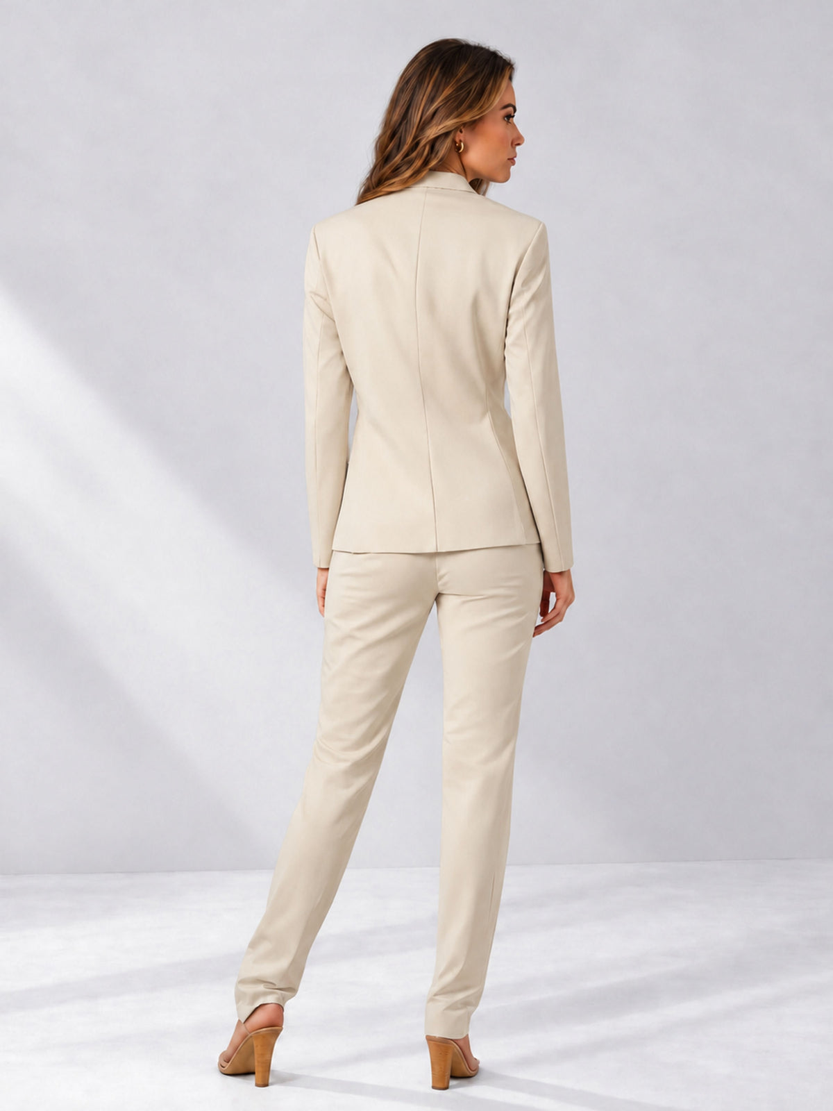 Cream 2 Pieces Slim Fit One Button Women's Suits