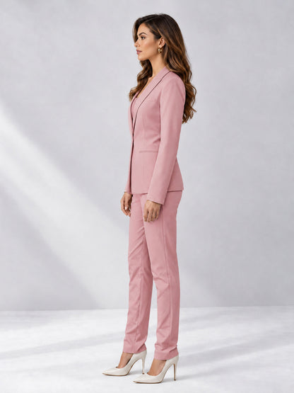 Dusty Rose 2 Pieces Slim Fit One Button Women's Suits