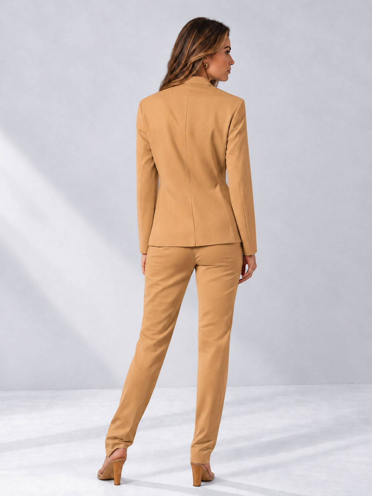 Gold 2 Pieces Slim Fit One Button Women's Suits