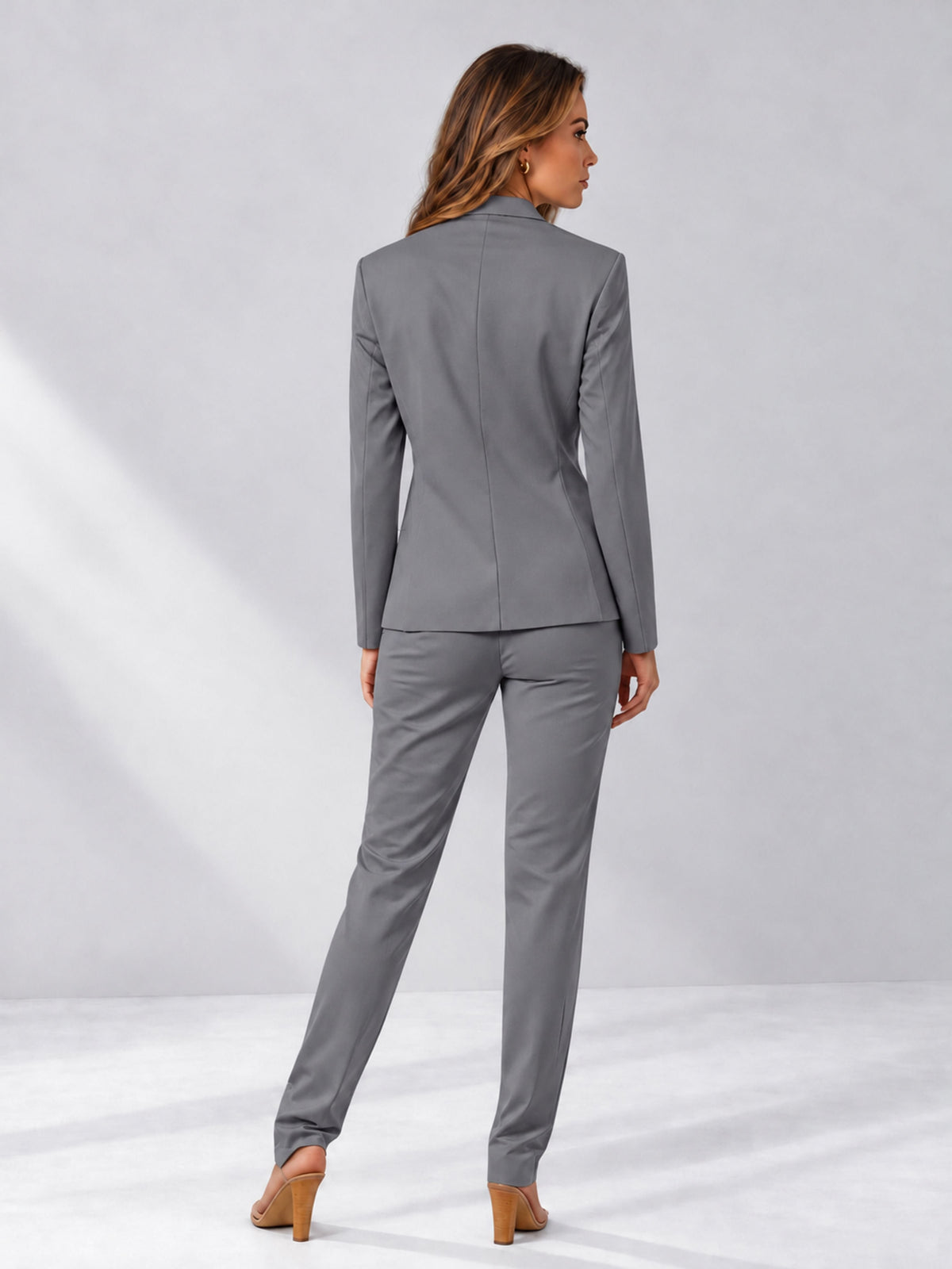 Gray 2 Pieces Slim Fit One Button Women's Suits