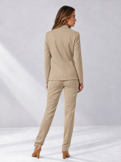 Khaki 2 Pieces Slim Fit One Button Women's Suits