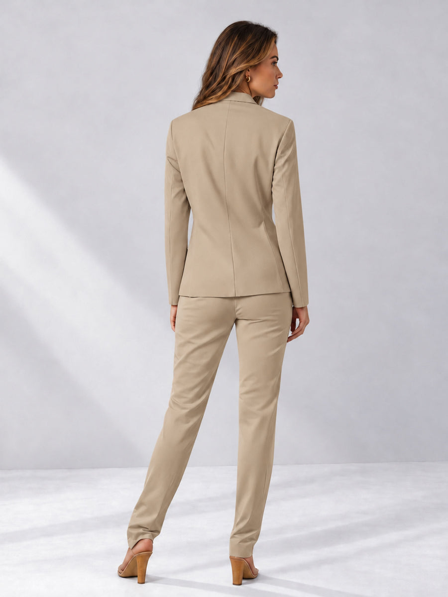 Khaki 2 Pieces Slim Fit One Button Women's Suits