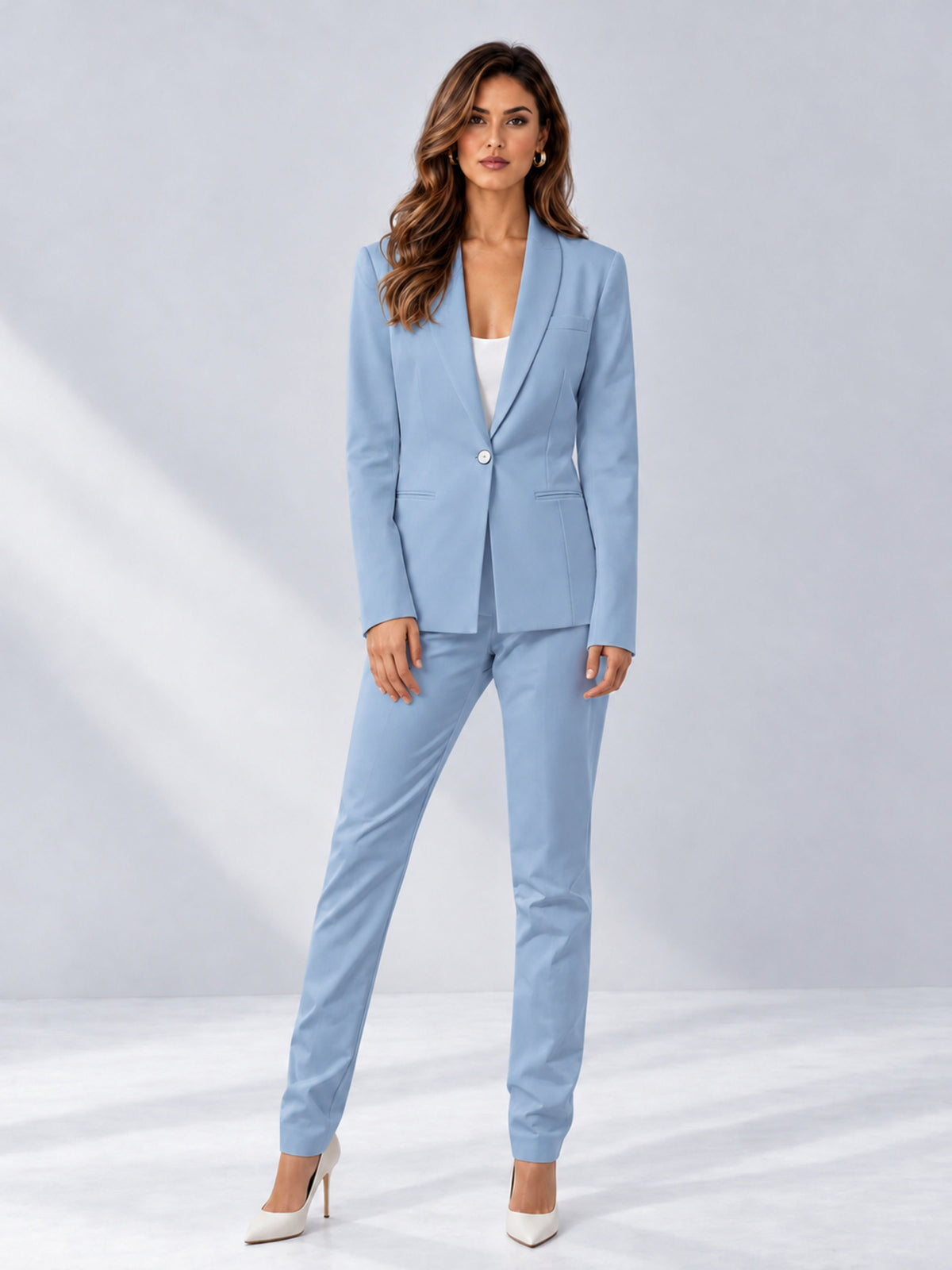 Light Blue 2 Pieces Slim Fit One Button Women's Suits