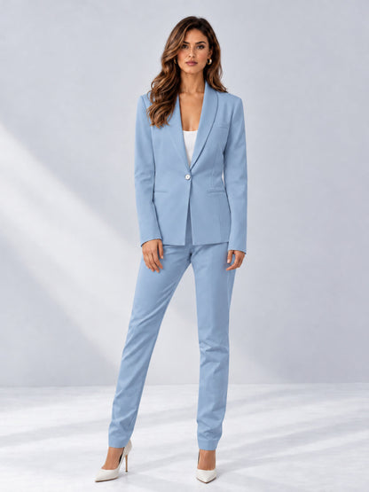 Light Blue 2 Pieces Slim Fit One Button Women's Suits