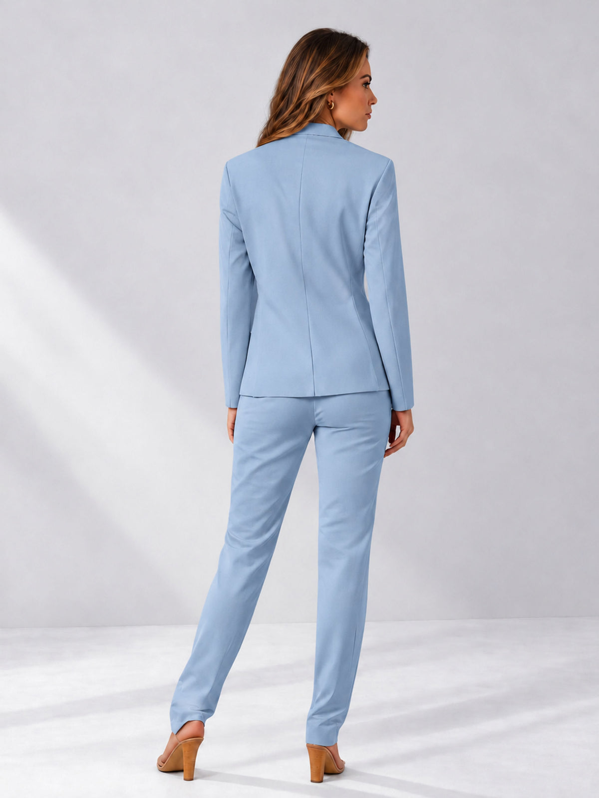 Light Blue 2 Pieces Slim Fit One Button Women's Suits