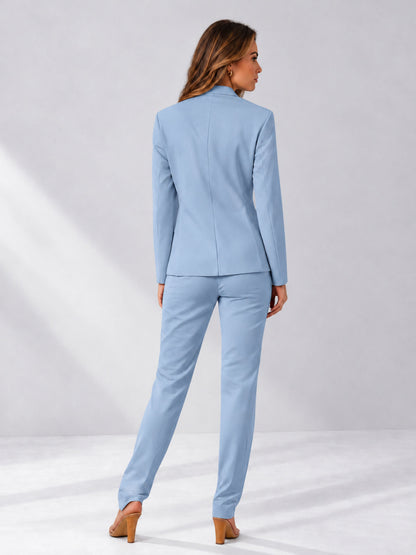 Light Blue 2 Pieces Slim Fit One Button Women's Suits