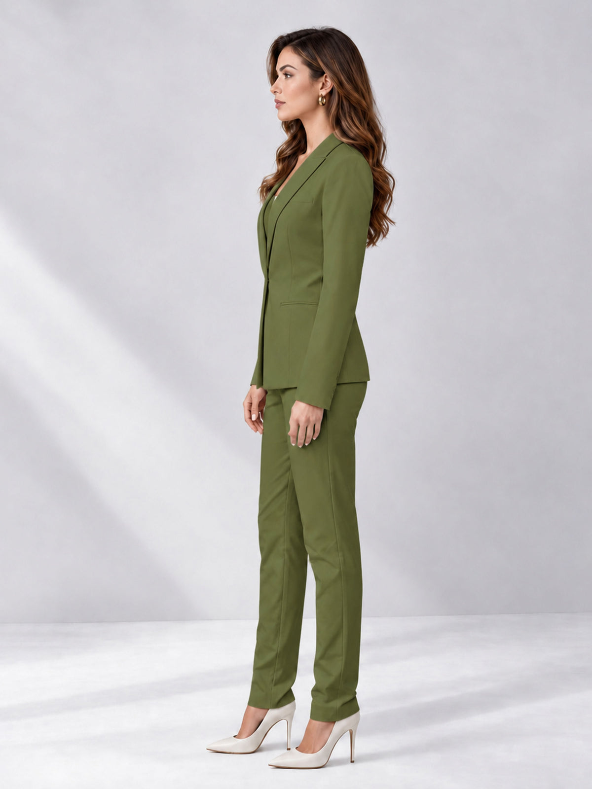 Olive Green 2 Pieces Slim Fit One Button Women's Suits