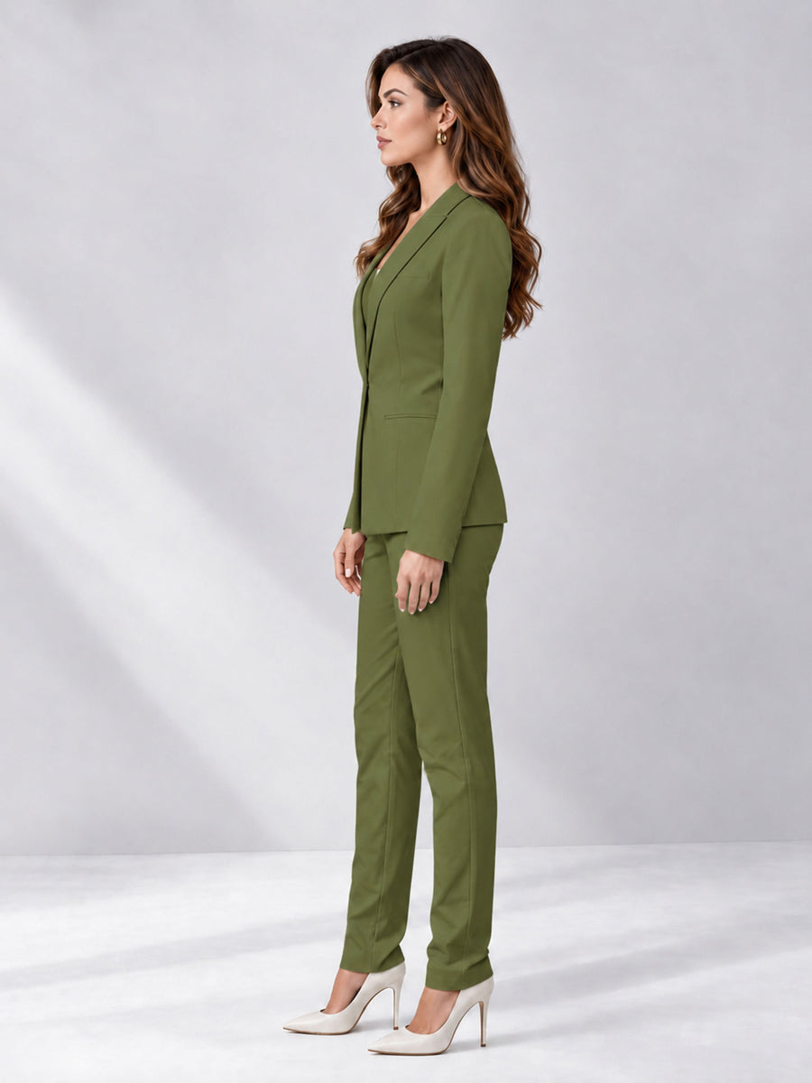 Olive Green 2 Pieces Slim Fit One Button Women's Suits