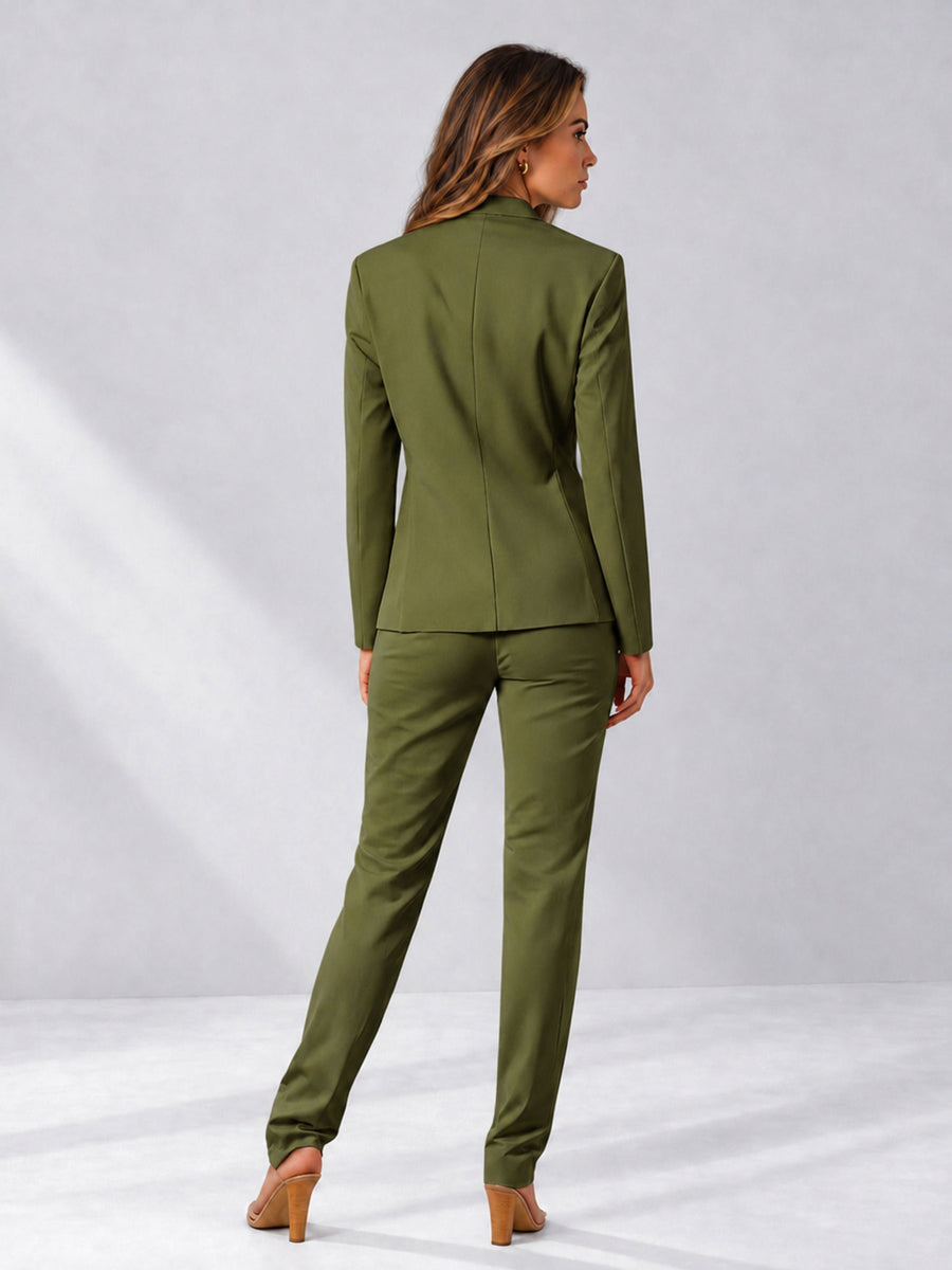 Olive Green 2 Pieces Slim Fit One Button Women's Suits
