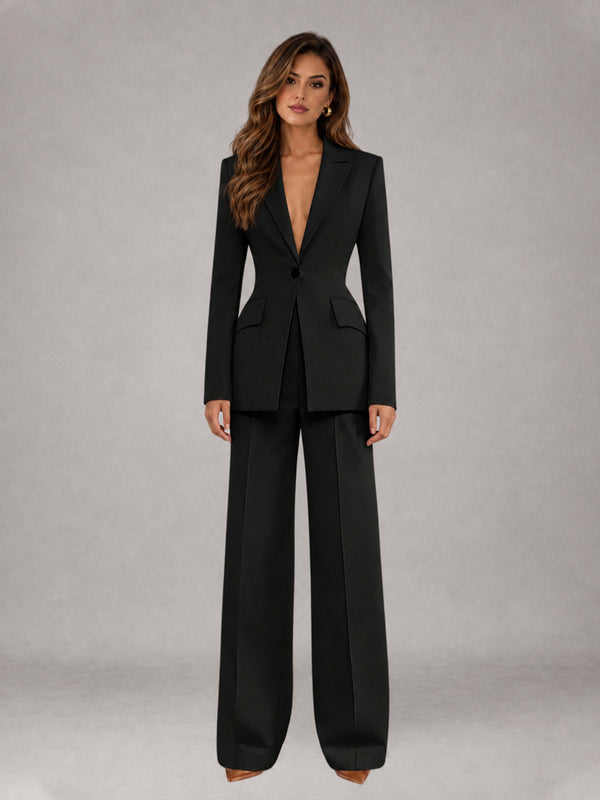 Black 2 Pieces Slim Fit One Button Peak Label Prom Women's Suits 