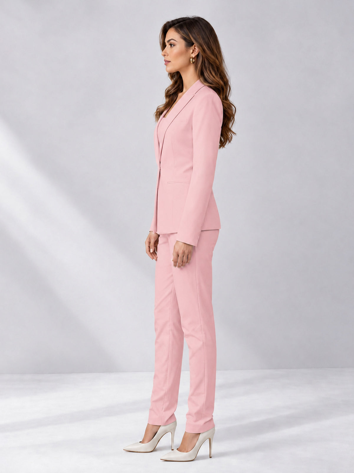 Pink 2 Pieces Slim Fit One Button Women's Suits
