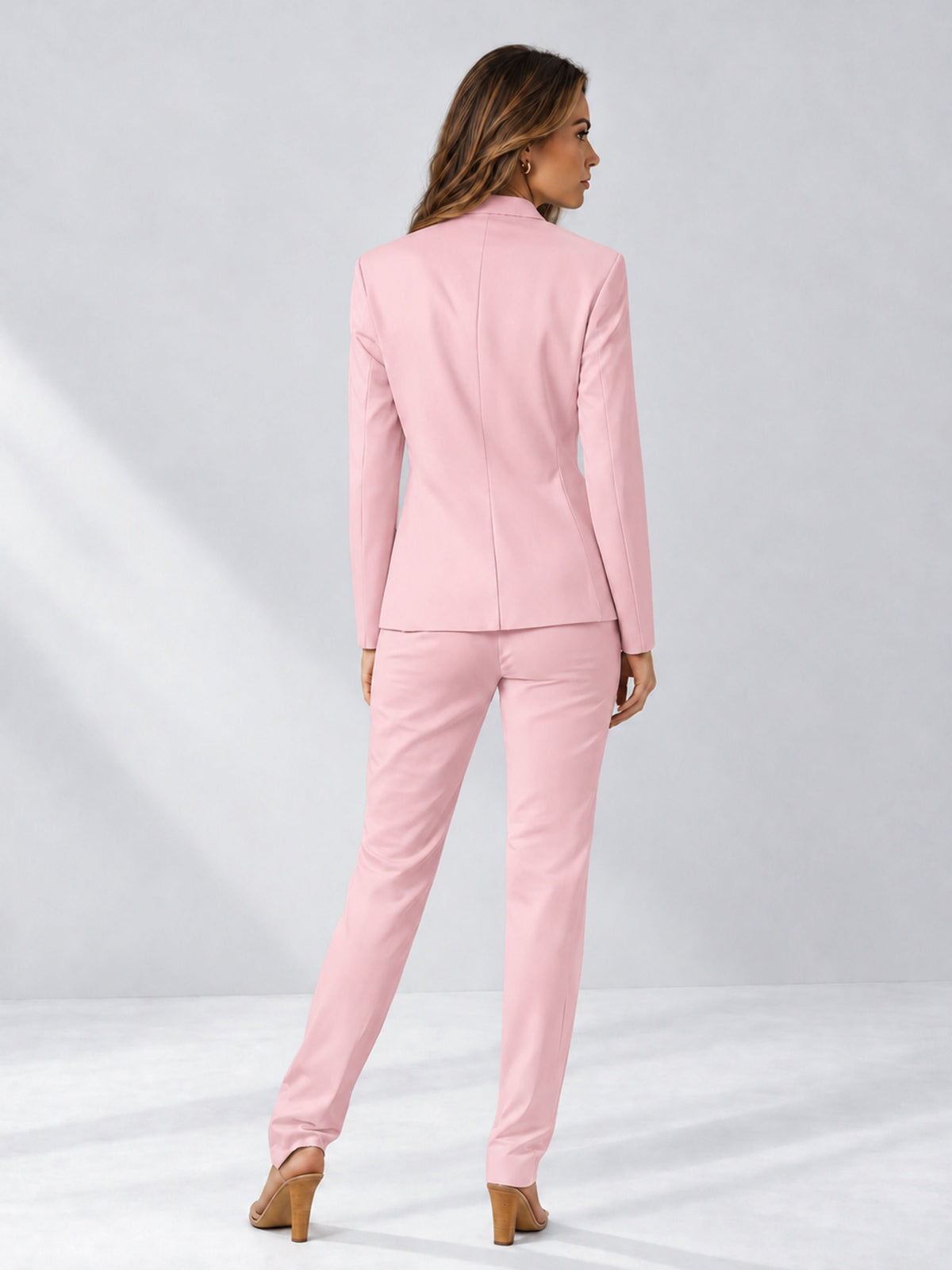 Pink 2 Pieces Slim Fit One Button Women's Suits