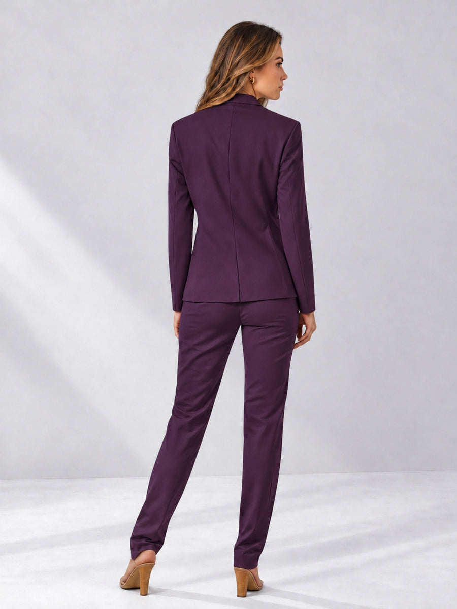 Plum 2 Pieces Slim Fit One Button Women's Suits