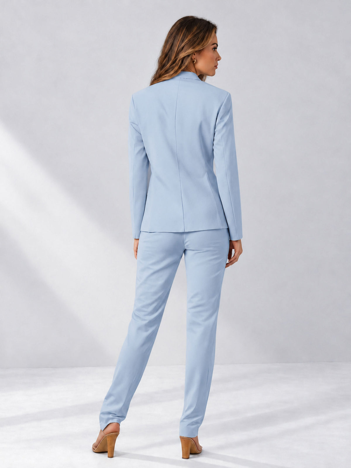 Powder Blue 2 Pieces Slim Fit One Button Women's Suits