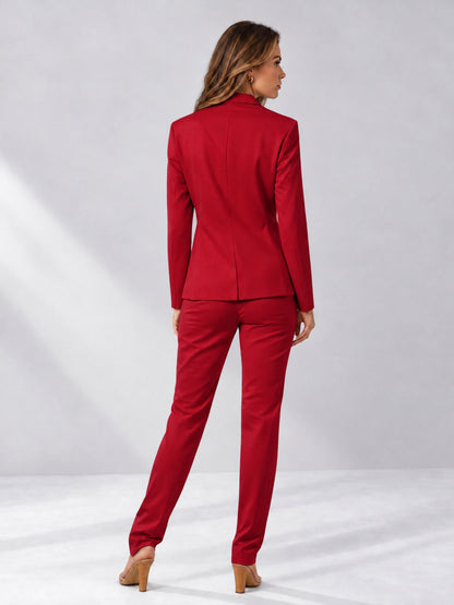 Red 2 Pieces Slim Fit One Button Women's Suits
