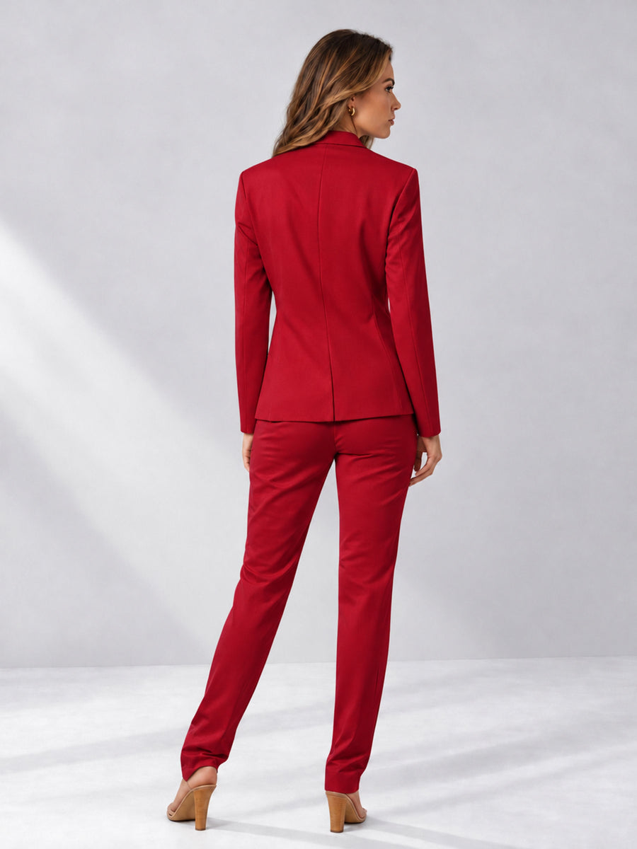 Red 2 Pieces Slim Fit One Button Women's Suits