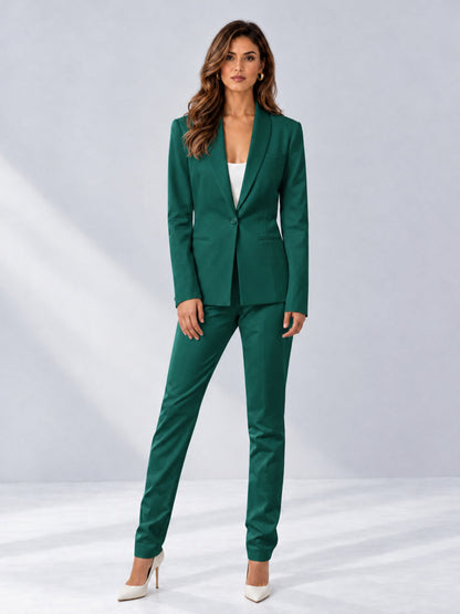 Teal 2 Pieces Slim Fit One Button Women's Suits