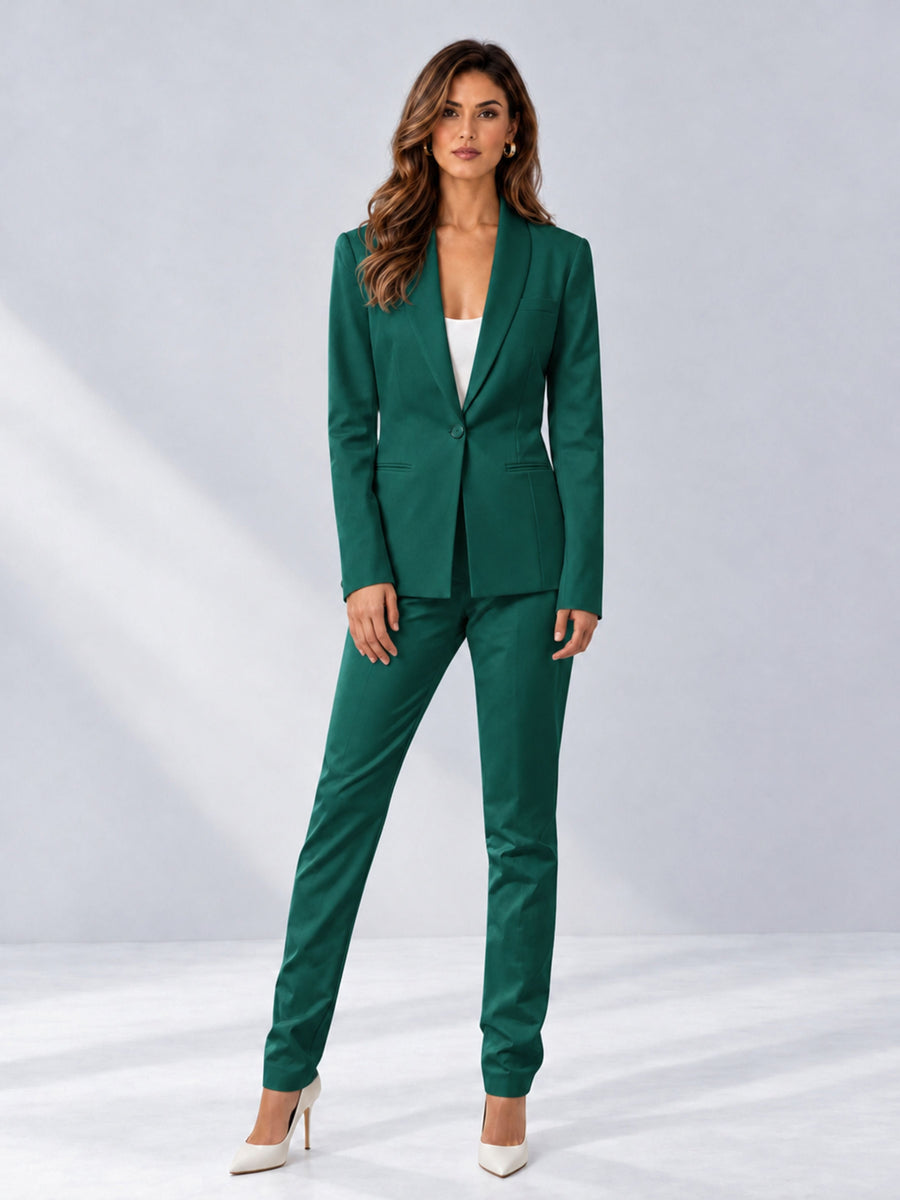 Teal 2 Pieces Slim Fit One Button Women's Suits