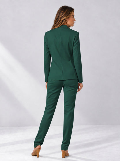 Teal 2 Pieces Slim Fit One Button Women's Suits