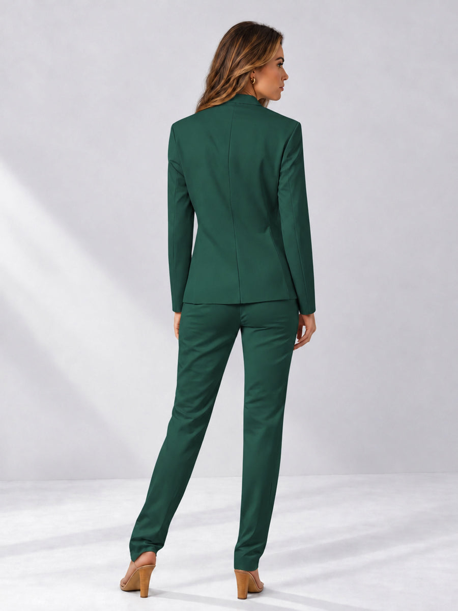 Teal 2 Pieces Slim Fit One Button Women's Suits
