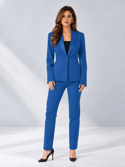Blue 2 Pieces Slim Fit One Button Timeless Business Style Women's Suits