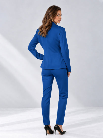 Blue 2 Pieces Slim Fit One Button Timeless Business Style Women's Suits