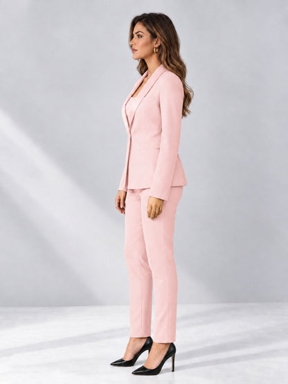 Blush Pink 2 Pieces Slim Fit One Button Timeless Business Style Women's Suits