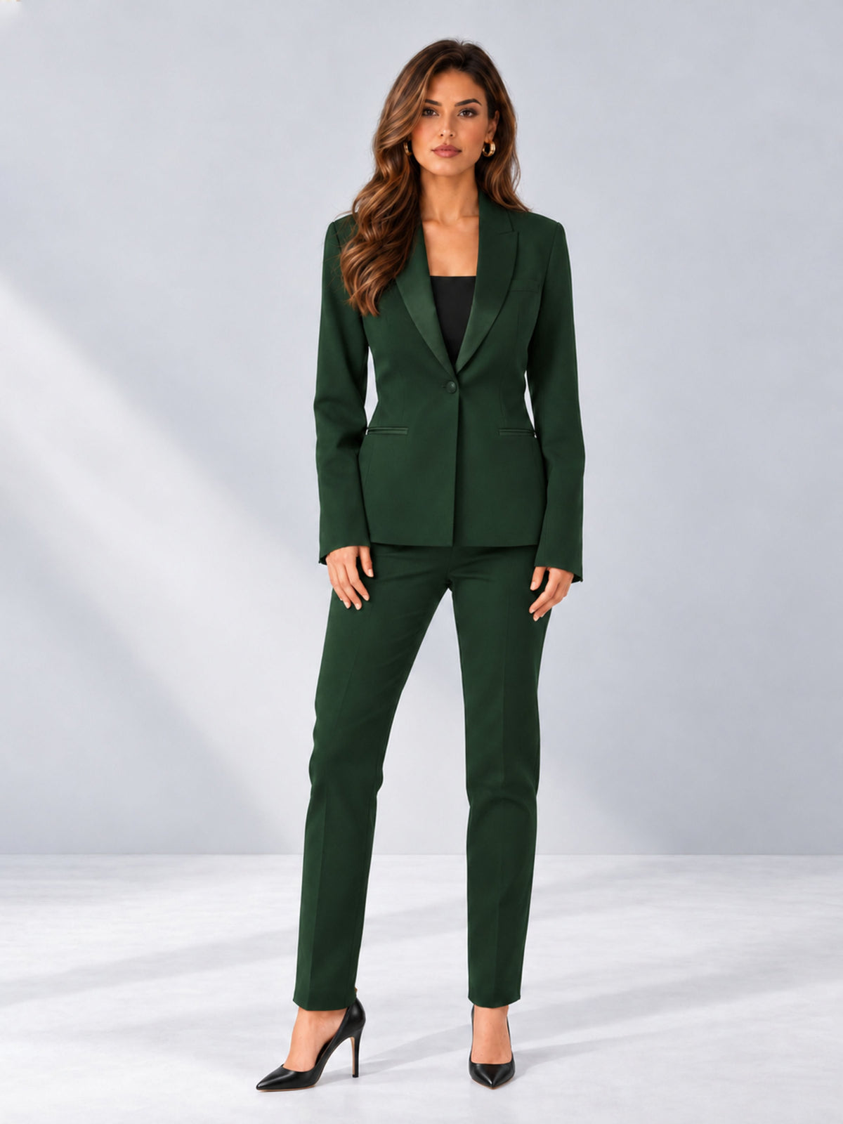 Dark Green 2 Pieces Slim Fit One Button Timeless Business Style Women's Suits