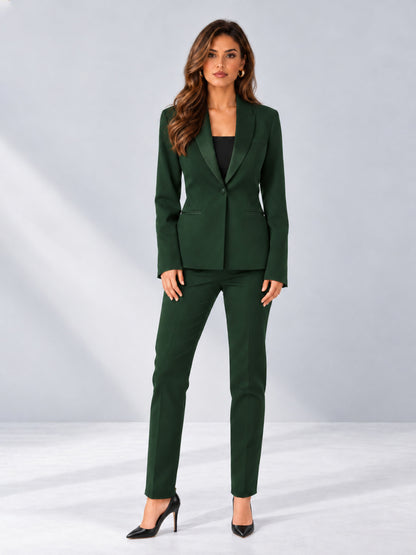 Dark Green 2 Pieces Slim Fit One Button Timeless Business Style Women's Suits