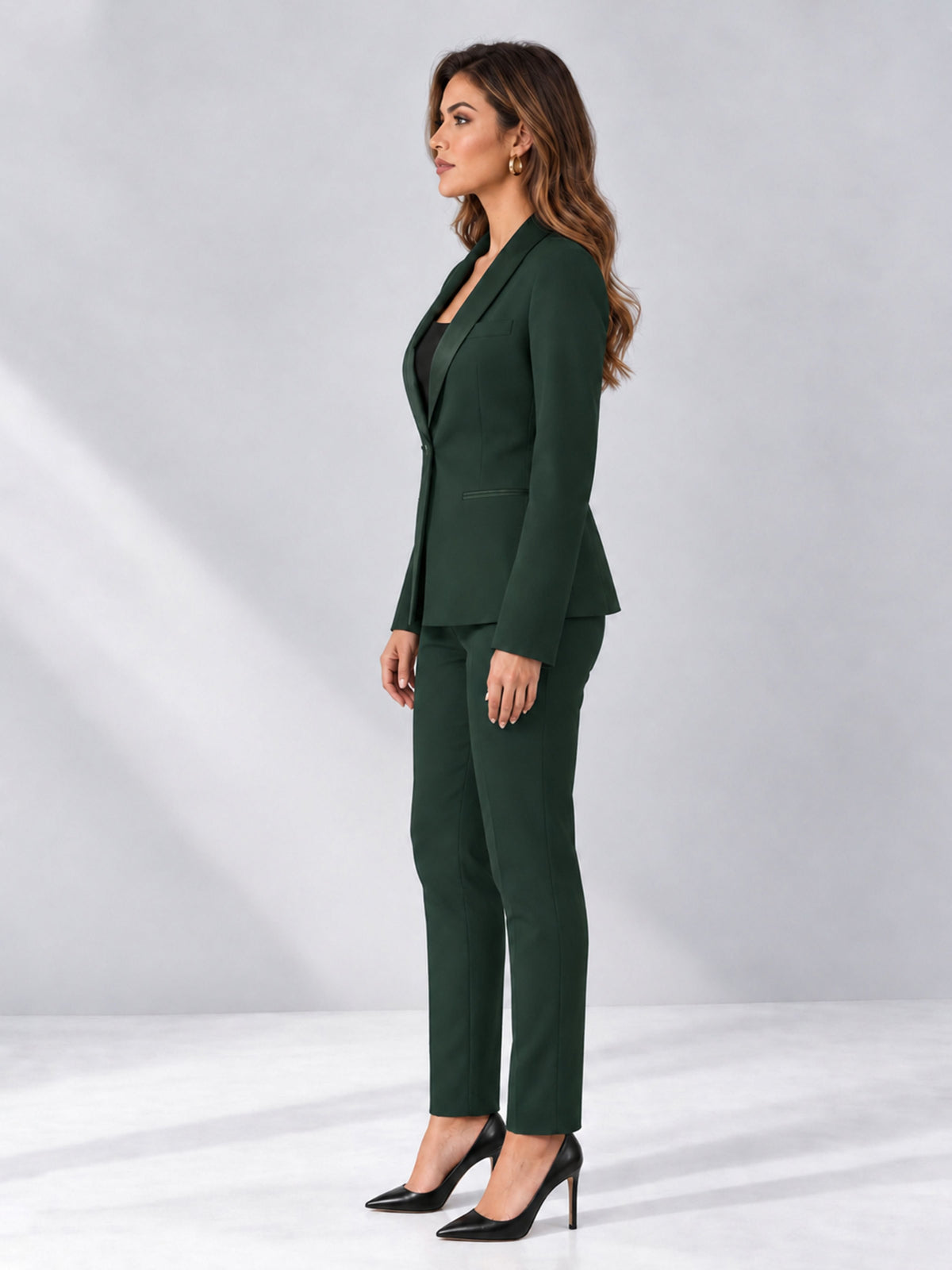 Dark Green 2 Pieces Slim Fit One Button Timeless Business Style Women's Suits