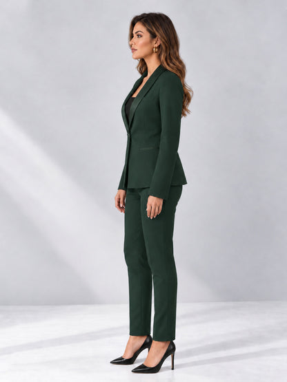 Dark Green 2 Pieces Slim Fit One Button Timeless Business Style Women's Suits