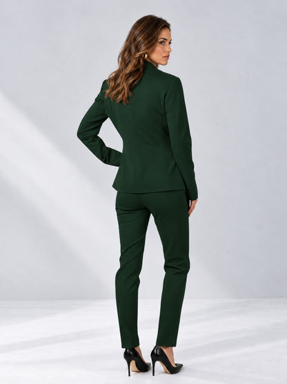 Dark Green 2 Pieces Slim Fit One Button Timeless Business Style Women's Suits