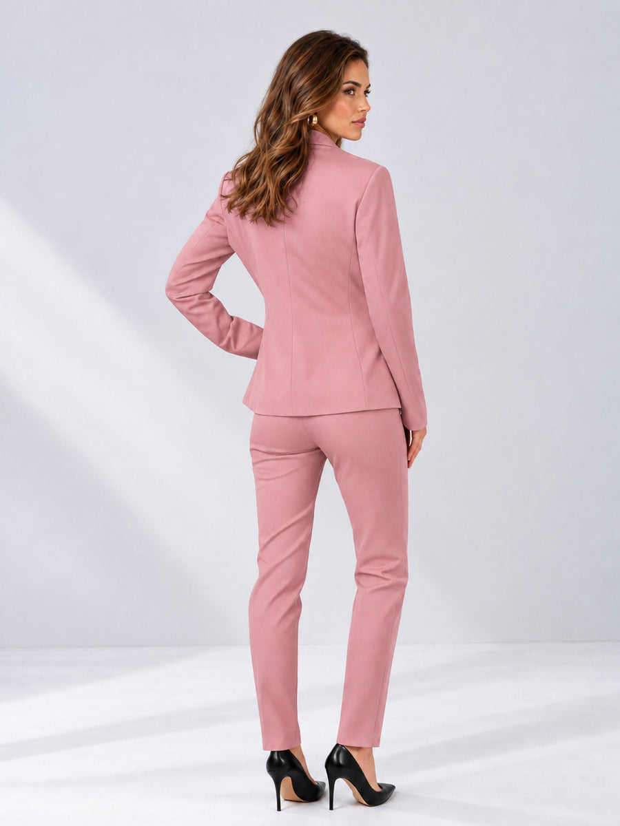 Dusty Rose 2 Pieces Slim Fit One Button Timeless Business Style Women's Suits