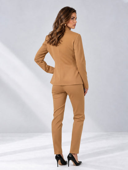 Gold 2 Pieces Slim Fit One Button Timeless Business Style Women's Suits