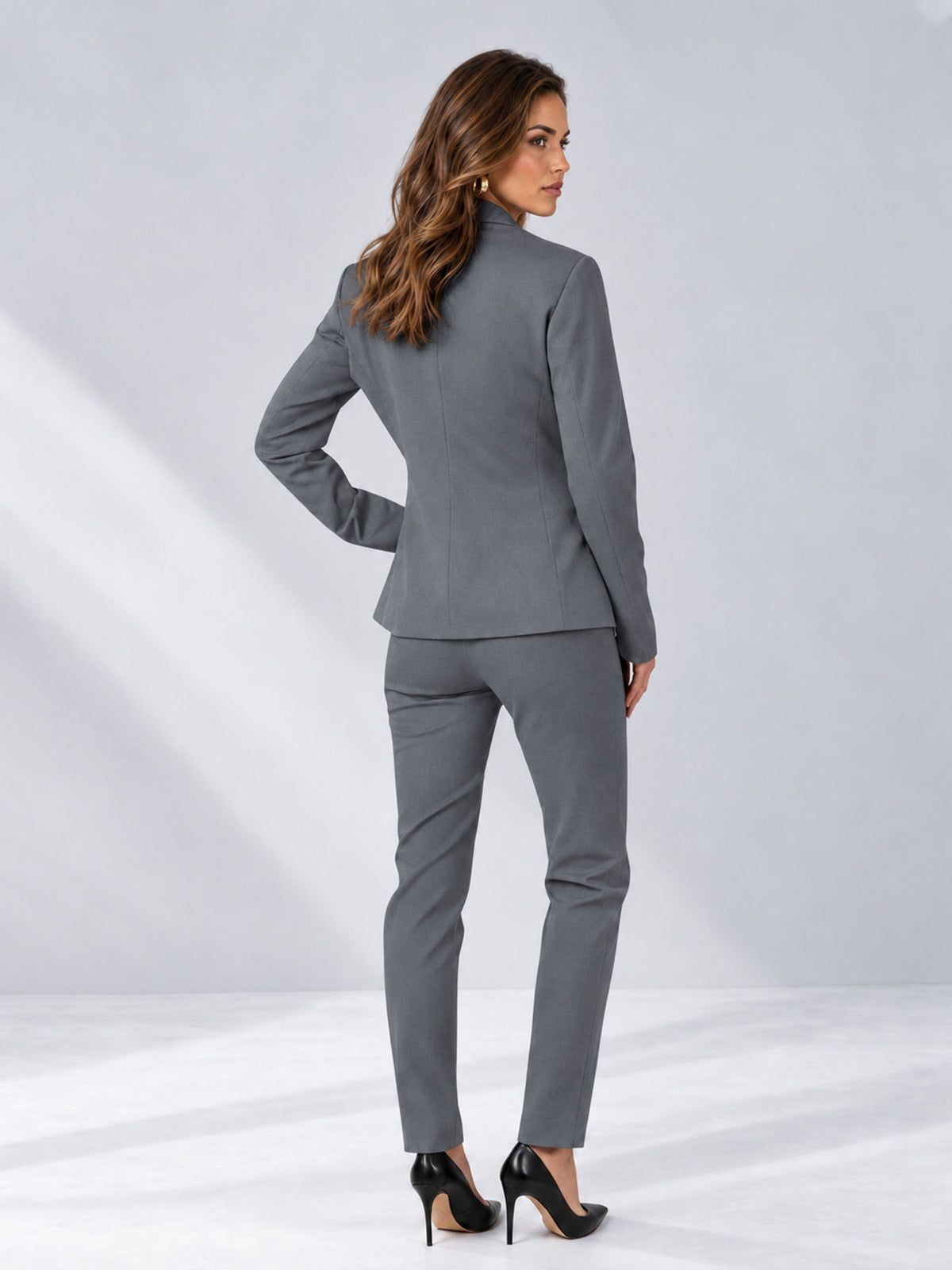Gray 2 Pieces Slim Fit One Button Timeless Business Style Women's Suits