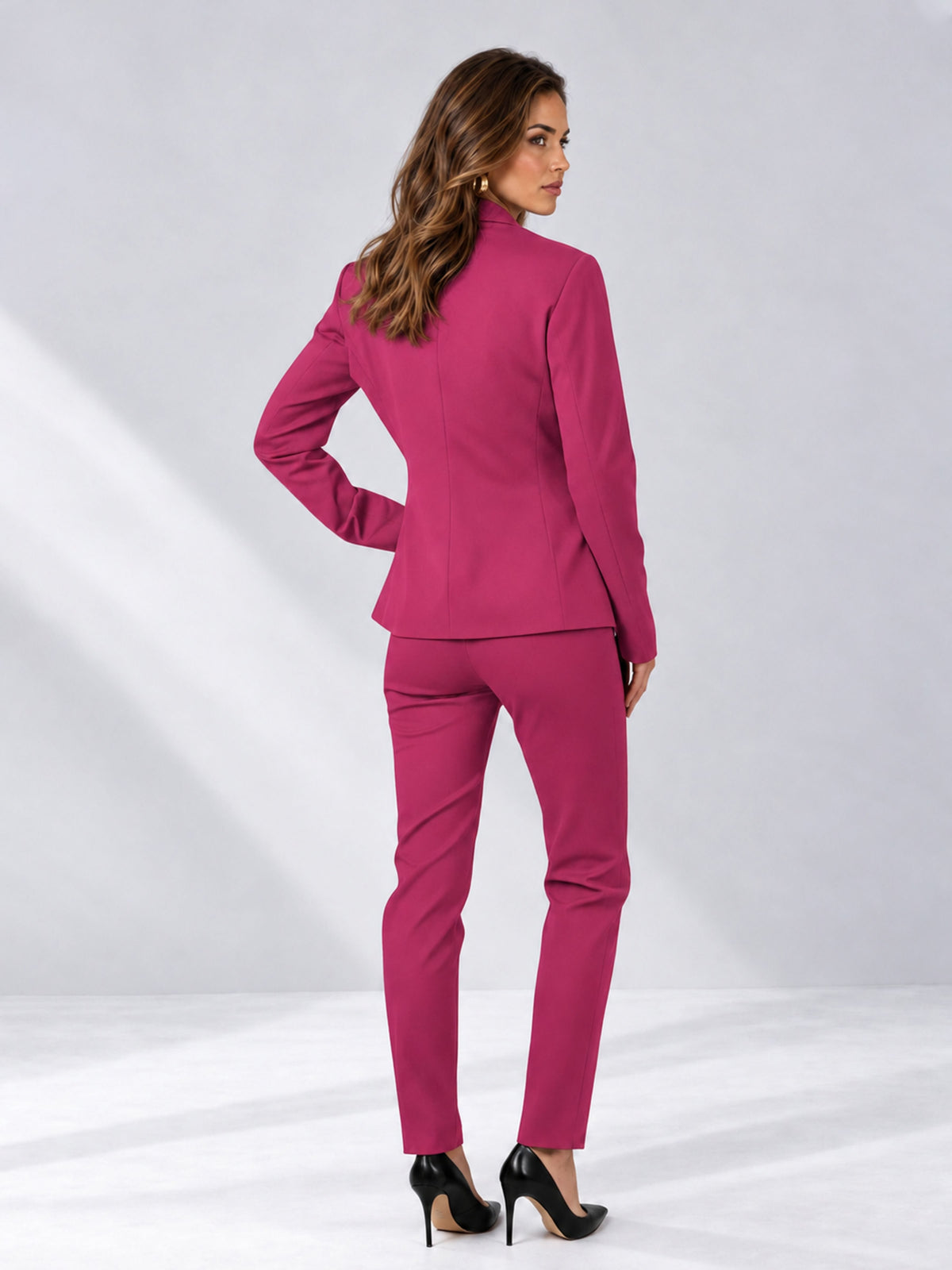 Hot Pink 2 Pieces Slim Fit One Button Timeless Business Style Women's Suits