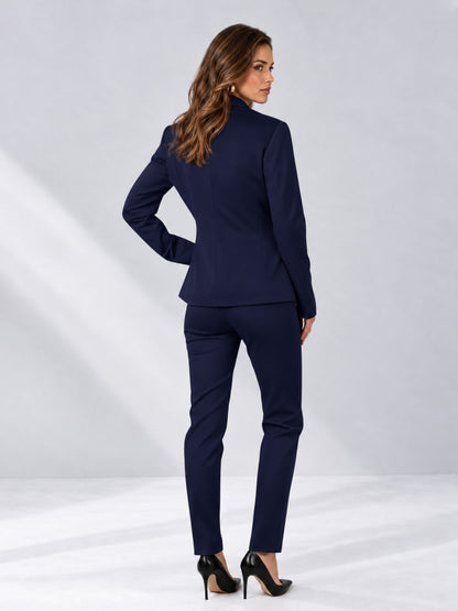 Navy Blue 2 Pieces Slim Fit One Button Timeless Business Style Women's Suits