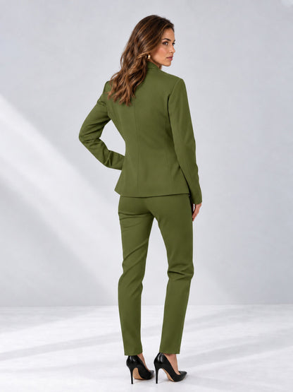 Olive Green 2 Pieces Slim Fit One Button Timeless Business Style Women's Suits