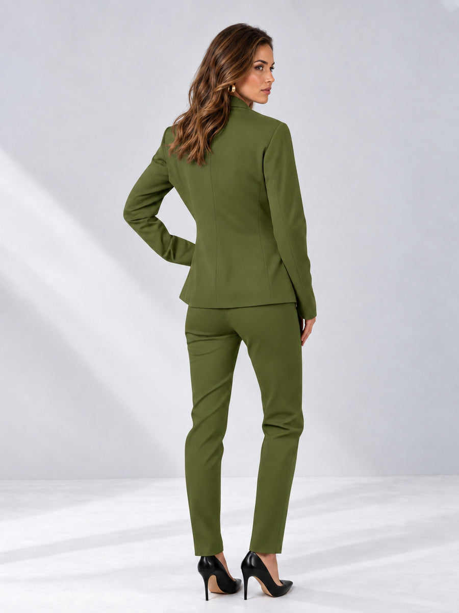 Olive Green 2 Pieces Slim Fit One Button Timeless Business Style Women's Suits