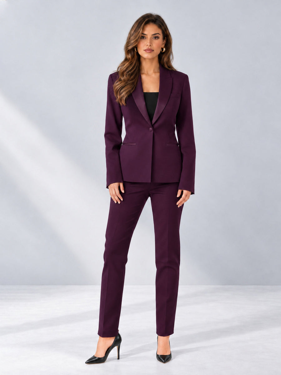 Plum 2 Pieces Slim Fit One Button Timeless Business Style Women's Suits