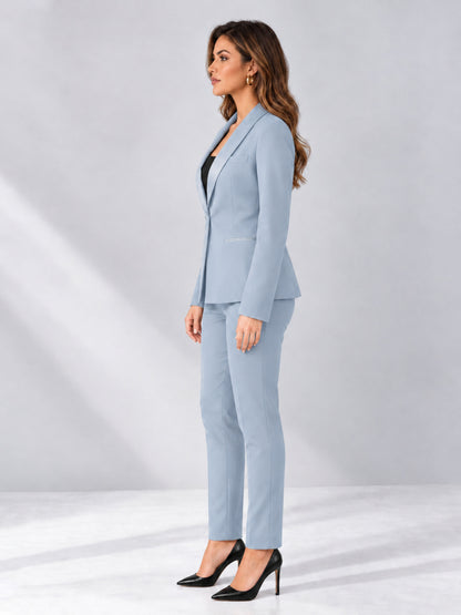 Powder Blue 2 Pieces Slim Fit One Button Timeless Business Style Women's Suits