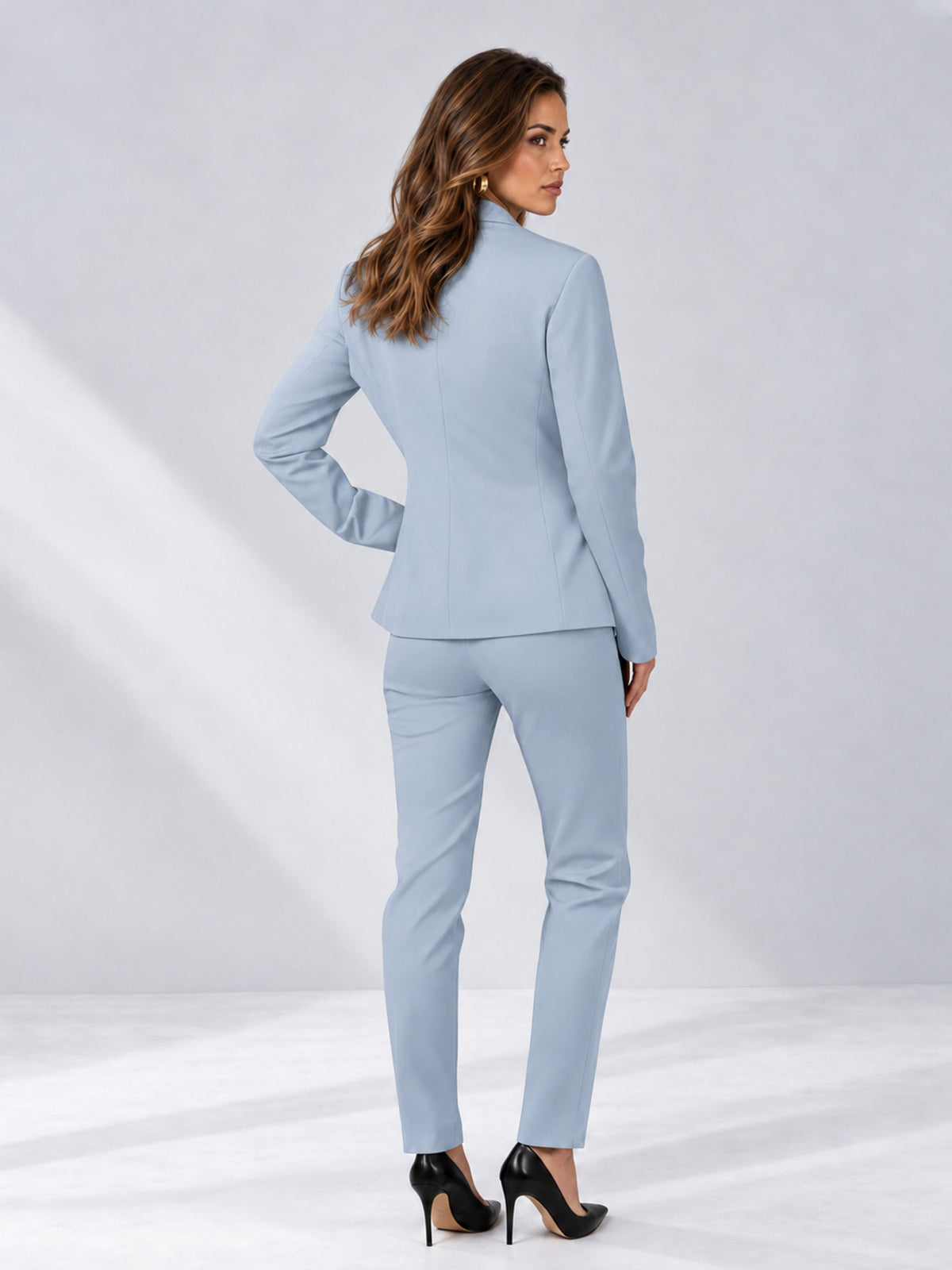 Powder Blue 2 Pieces Slim Fit One Button Timeless Business Style Women's Suits