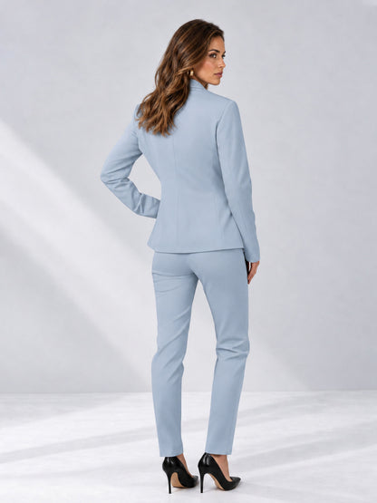 Powder Blue 2 Pieces Slim Fit One Button Timeless Business Style Women's Suits