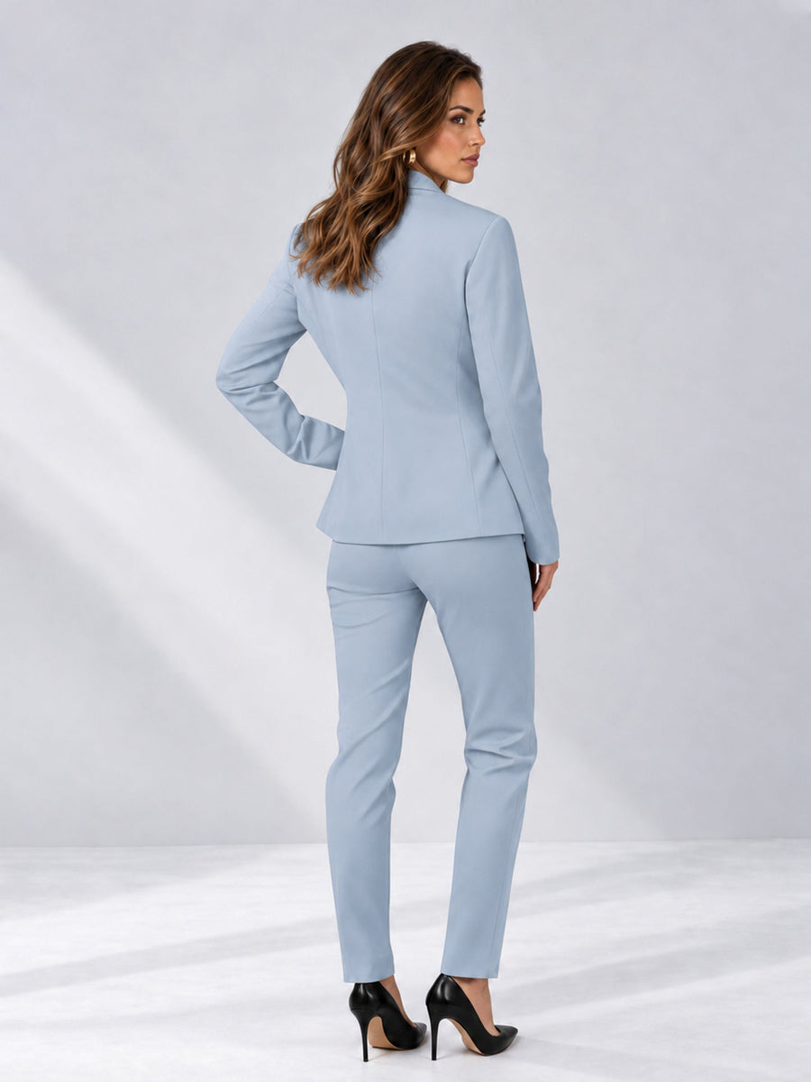 Powder Blue 2 Pieces Slim Fit One Button Timeless Business Style Women's Suits