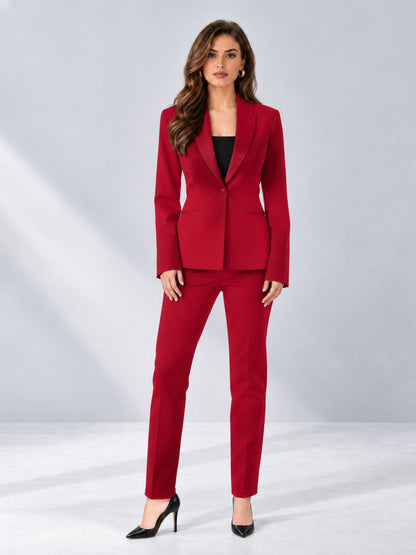 Red 2 Pieces Slim Fit One Button Timeless Business Style Women's Suits